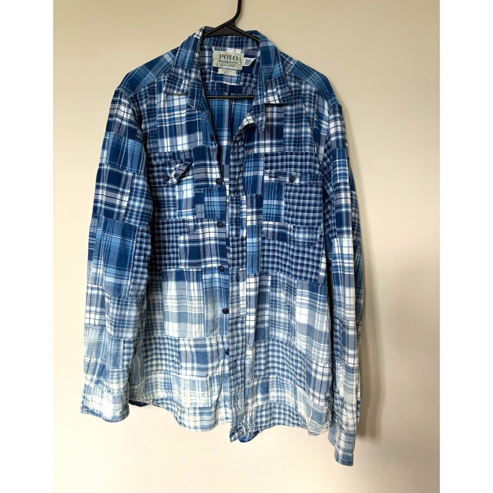 Polo Ralph Lauren Denim &Supply Plaid Blue White ombré patchwork Classic Fit
